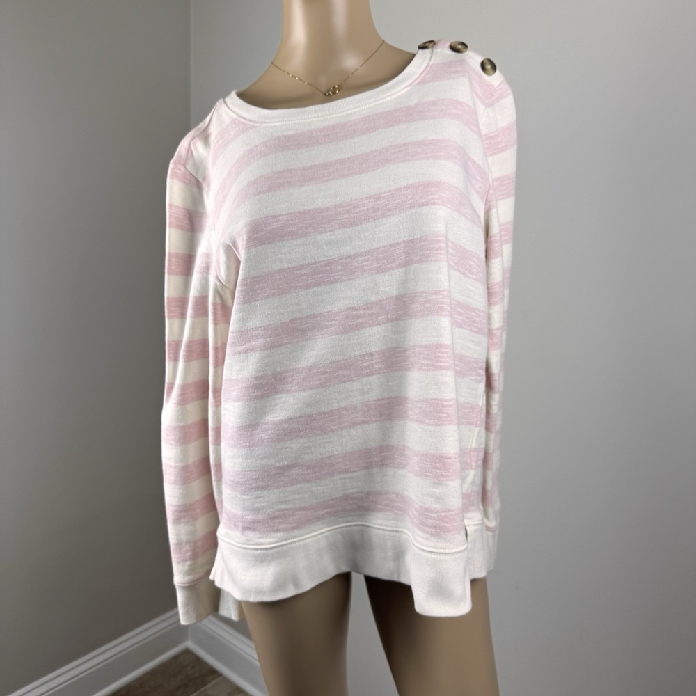 TALBOTS White Pink 100% Cotton STRIPE TOP SWEATSHIRT Medium - Picture 2 of 16